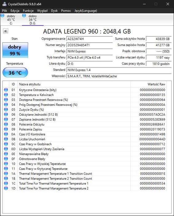 Dysk ADATA Legend 960 Max 2TB SSD