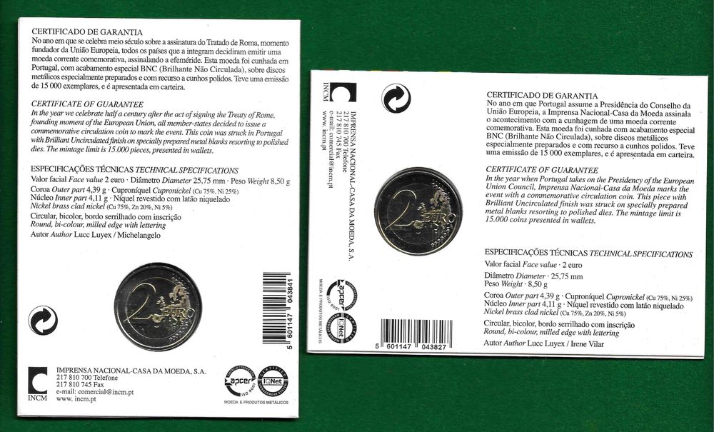 6 Moedas de 2 Euros em carteira (BNC)