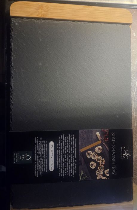 Deska do serwowania z kamienia łupkowego i bambusa 35 x 20 cm Kuchnia