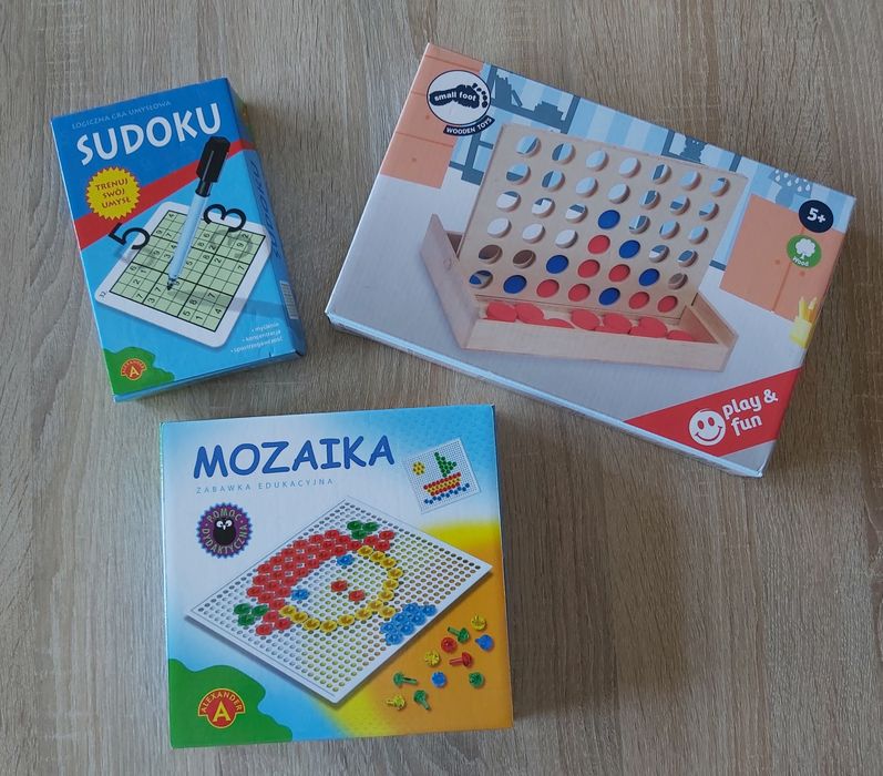 Zestaw zabawek edukacyjnych: Mozaika, Cztery W Rzędzie, Sudoku