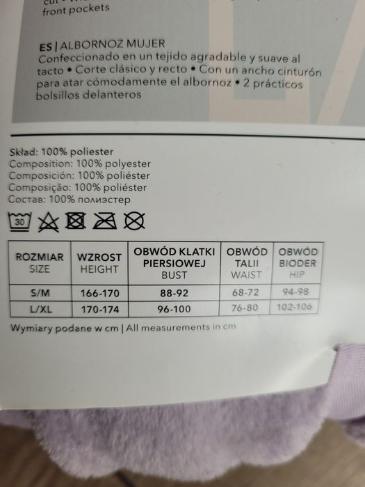 Szlafrok damski r.L/XL z kieszeniami  i kapturem