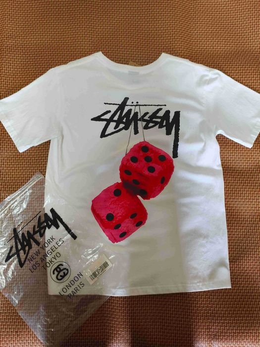 Stussy，Męska biała koszulka z nadrukiem letnim, rozmiar M