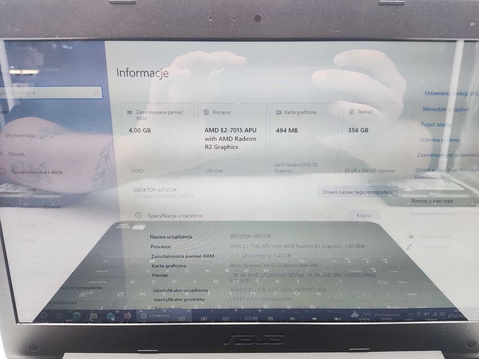 Laptop Używany ASUS E402Y AMD 14 HD 4GB 64 SSD + 320HDD Win10 Gw FV
