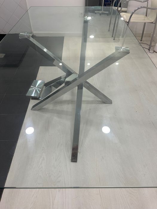 Mesa vidro pés inox