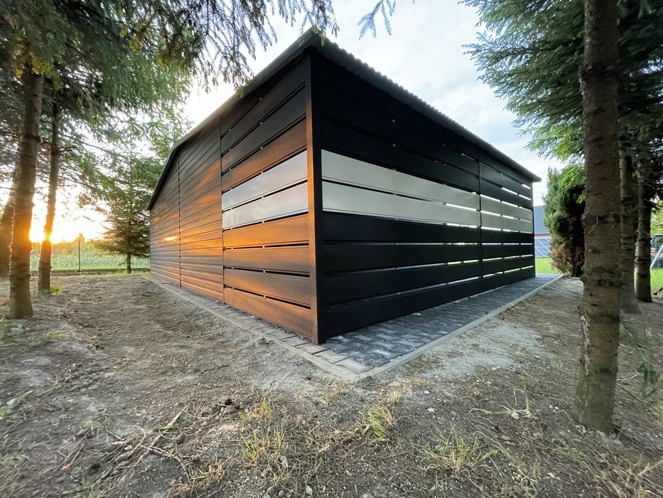 Garaz blaszany 7x6 plus wiata 2x6, KONSTRUKSCJA OCYNKOWANA.