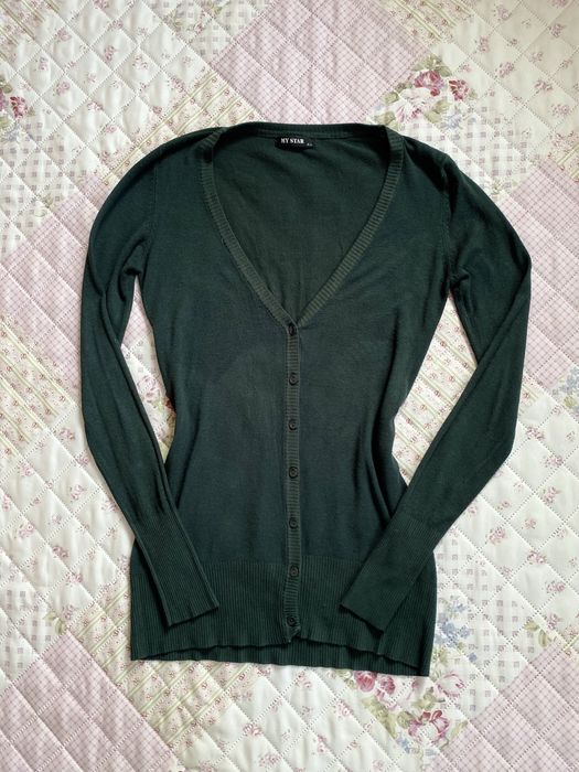 Zielony ciemny sweterek lekki M 38 my star basic 45% wełna