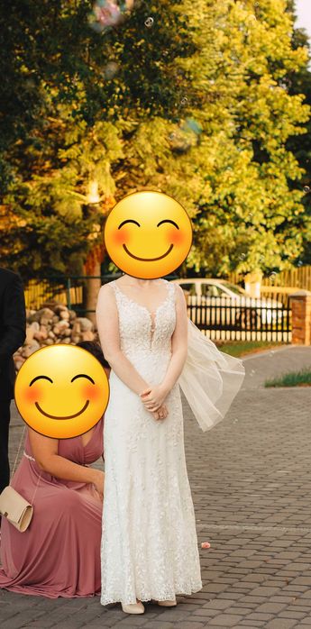 Suknia ślubna xs/s, tren, koronka