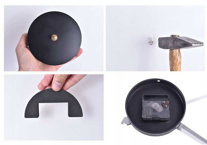 NOWY duży zegar ścienny 3D DIY cichy czarny połysk  do salonu loft XL