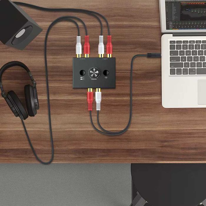 Divisor de áudio bidirecional com botão mudo 2x1 / 1x2 l / r rca