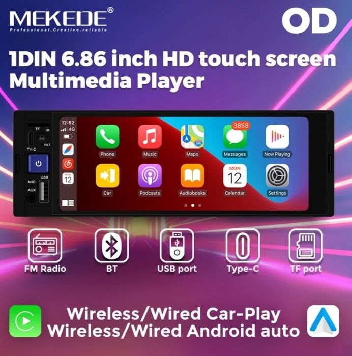 Radio 1din Carplay/ Android Auto