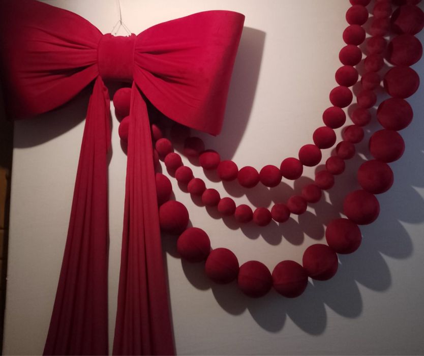 Новорічне намисто буси для декору фасаду вітрин ялинки бантик бант кос