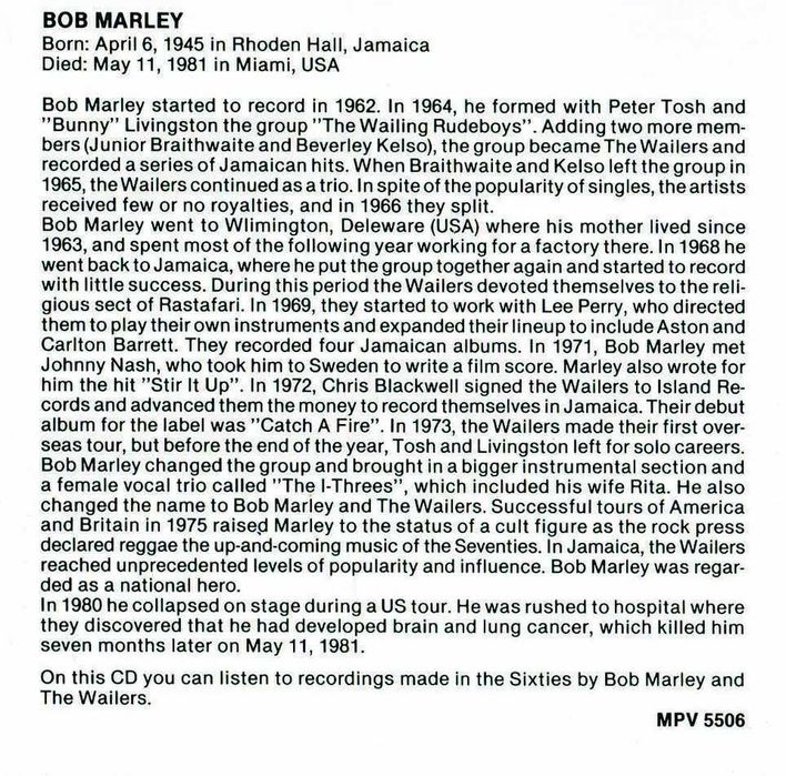 BOB MARLEY - Soul Rebel - 20 Reggae Hits CD 1989 20 Tracks