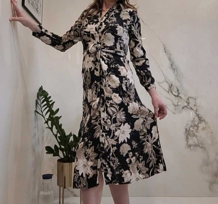 Reserved sliczna dluga sukienka koszulowa w kwiaty wiskoza S