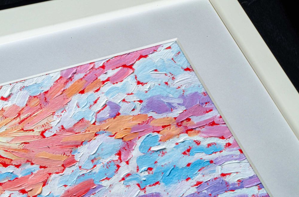 Oryginalny obraz olejny "Na niebie" no.1 w białej ramce