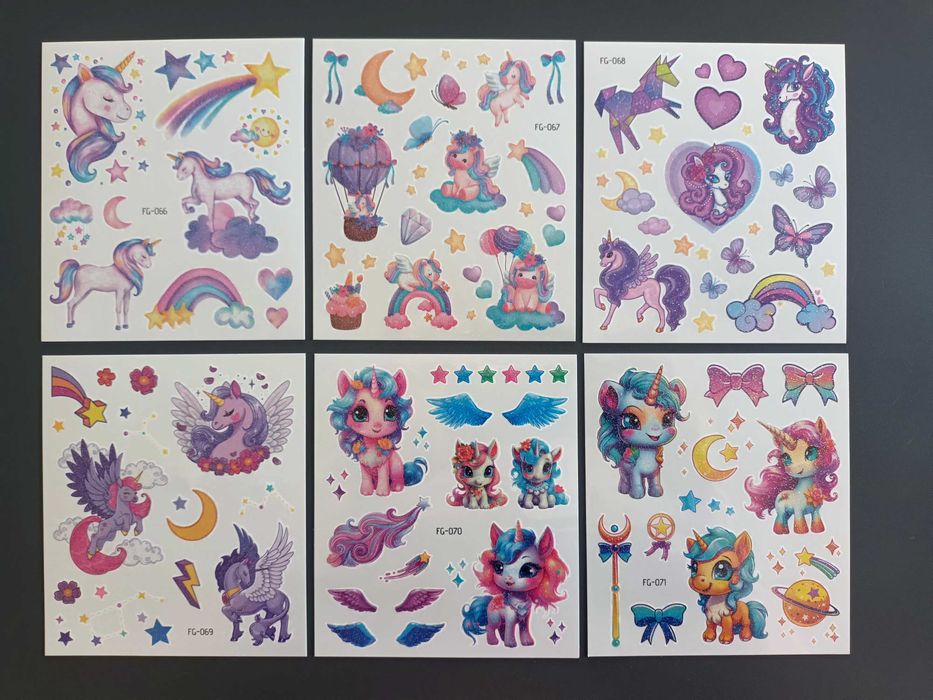 Tatuaże dziecięce JEDNOROŻCE 6 dużych arkuszy !