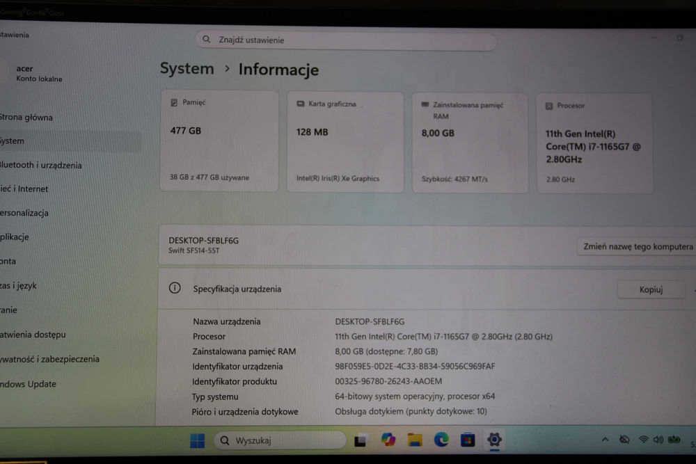 Laptop Acer Swift i7