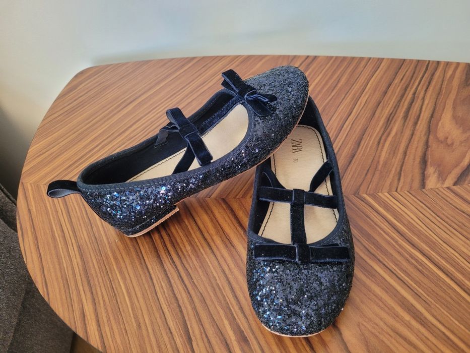 ZARA baleriny granatowy z brokatem, wizytowe, rozm 30, stan idealny