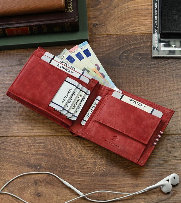 portfel męski ze skóry naturalnej zdobiony poprzecznymi paseczkami
