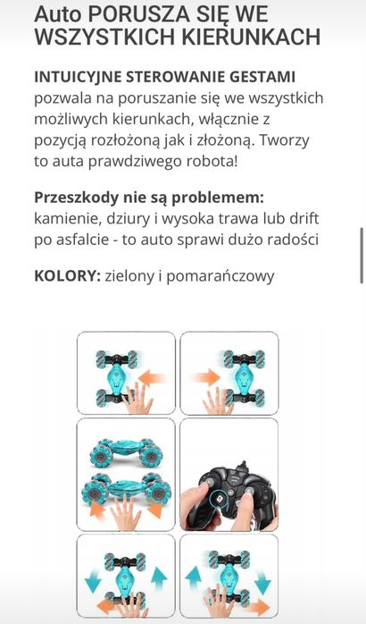 Samochód zdalnie sterowany pilotem lub gestami