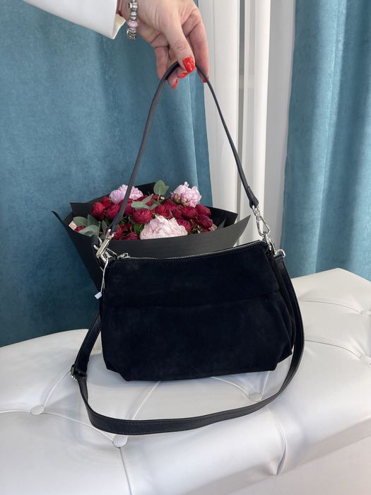 Женская сумка замш через плечо шоколад,черный Жіноча сумка замш