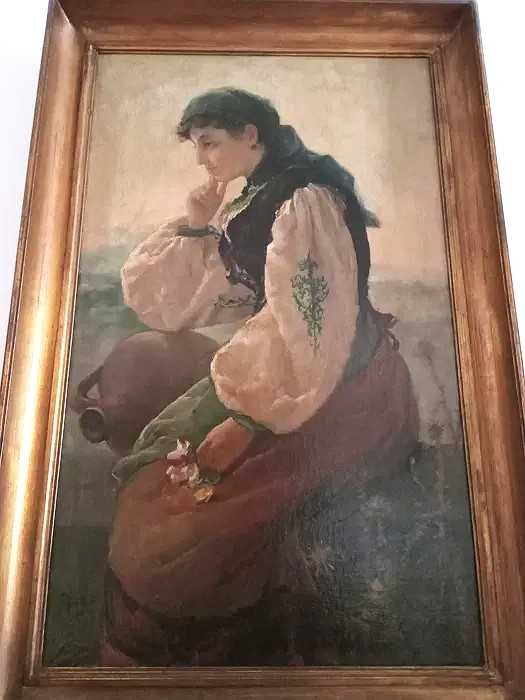 Pintura a óleo «Mulher da Floresta» de F. Iniesta Soto (1890)