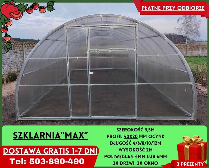 Szklarnia Ogrodowa 3x4m poliwęglan 4/6 mm Sprzedam Gratisy Goleniów