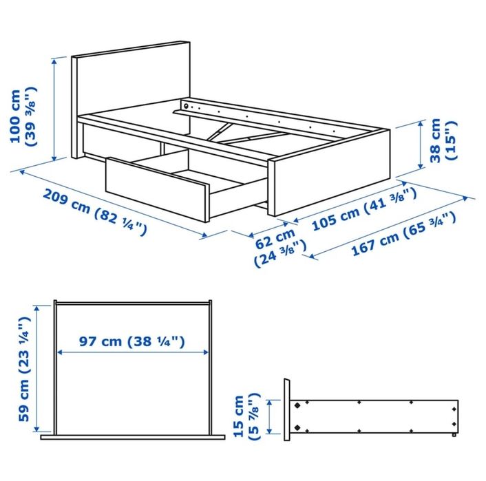 Cama solteiro com 2 gavetões IKEA e colchão