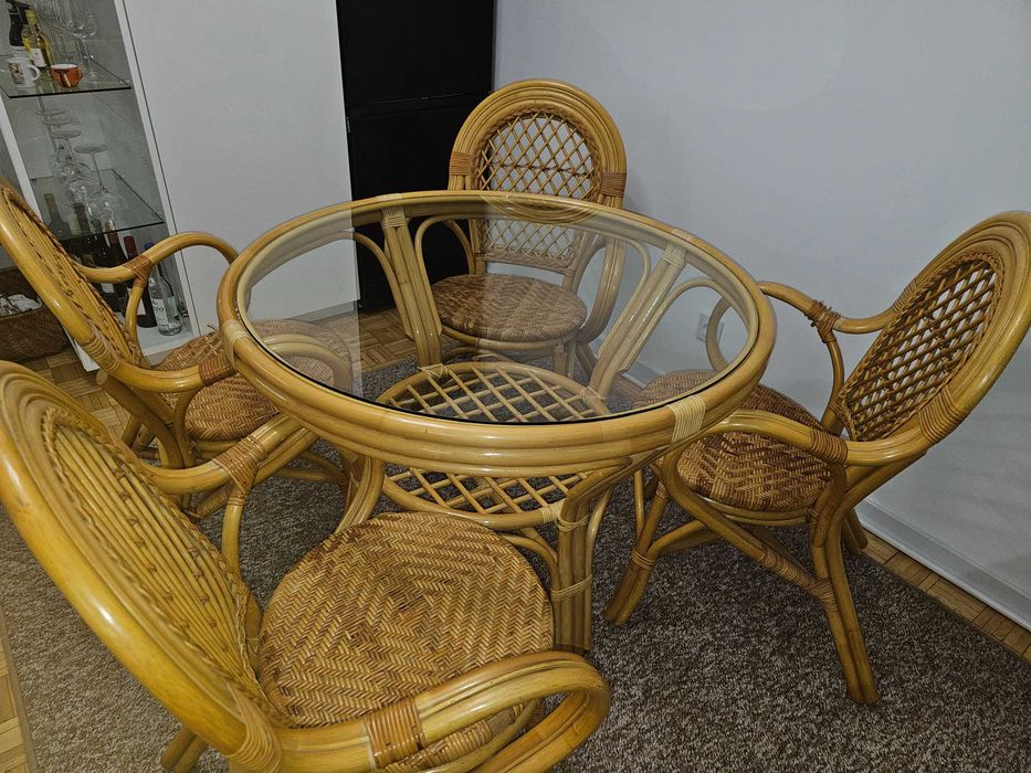 Stół + krzesła rattan