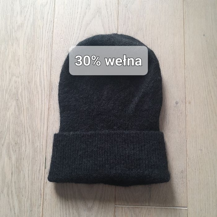 Pieces czarna wełniana czapka next wełna nowa h&m reserved