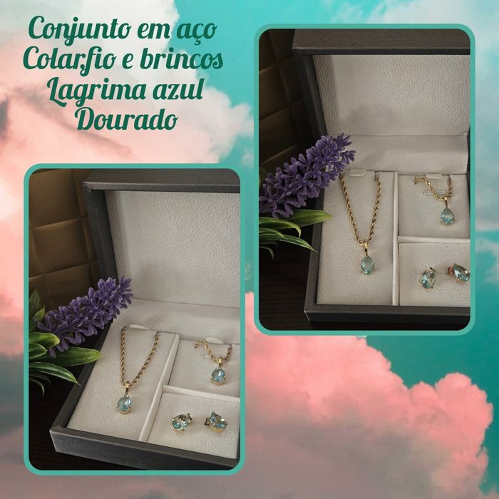 Conjunto em aço dourado colar,pulseira e brincos