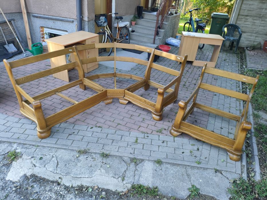 Narożnik  dębowy + skóra, fotel