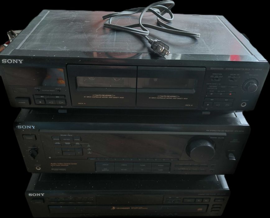 Wieża, kino domowe, CD, kasety, wzmacniacz, retro SONY CDP-CE305 TC-WE405 STR-DE705