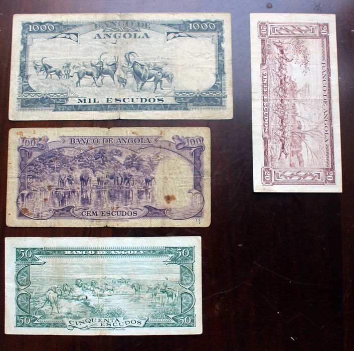 4 Notas de Escudos de Angola do Ano 1956