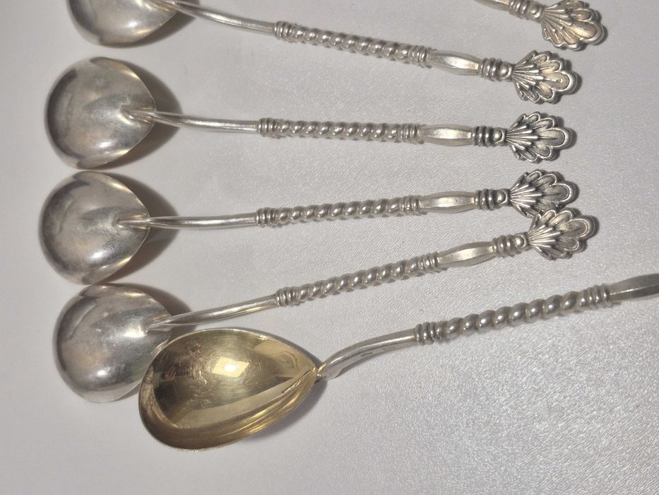 Набор винтажных чайных ложечек, серебро с позолотой 875 пробы, 6 штук