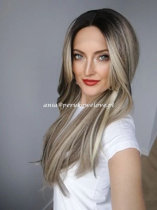 Peruka LACE FRONT blond brąz balejaż włosy jak naturalne peruki damski
