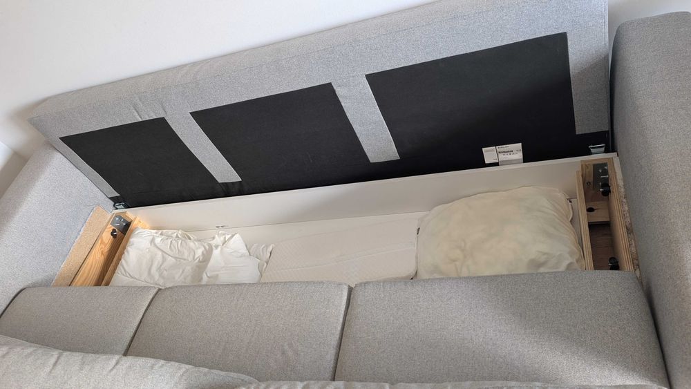 Sofá-cama 3 lugares, Tibbleby bege/cinzento