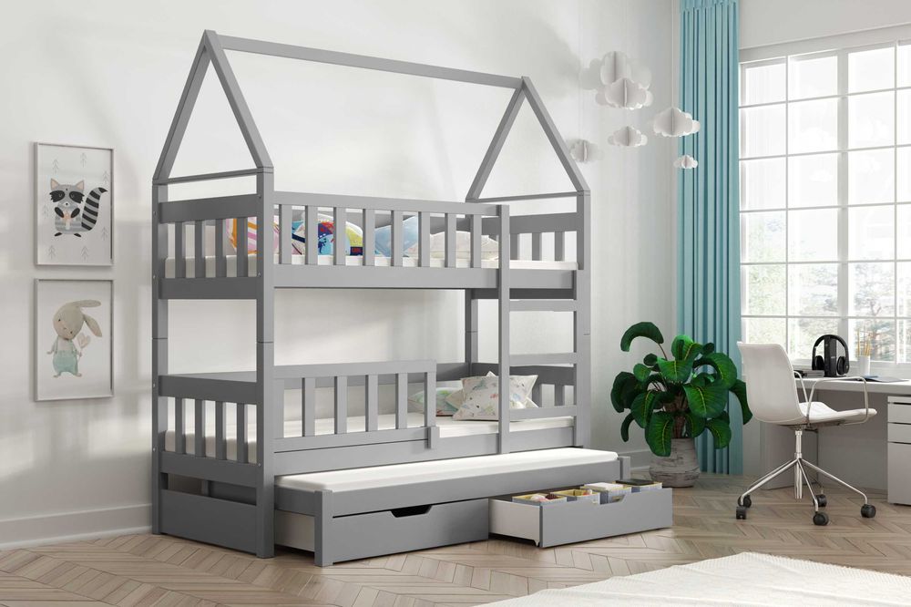 Piętrowe łóżko sosnowe OLA z materacami 3 os. - Od producenta