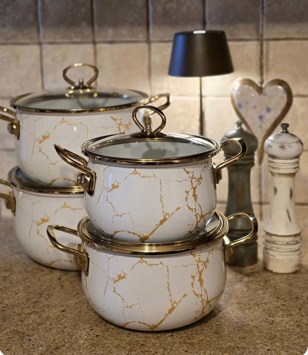229 zł   Garnki emalia złoty marmur