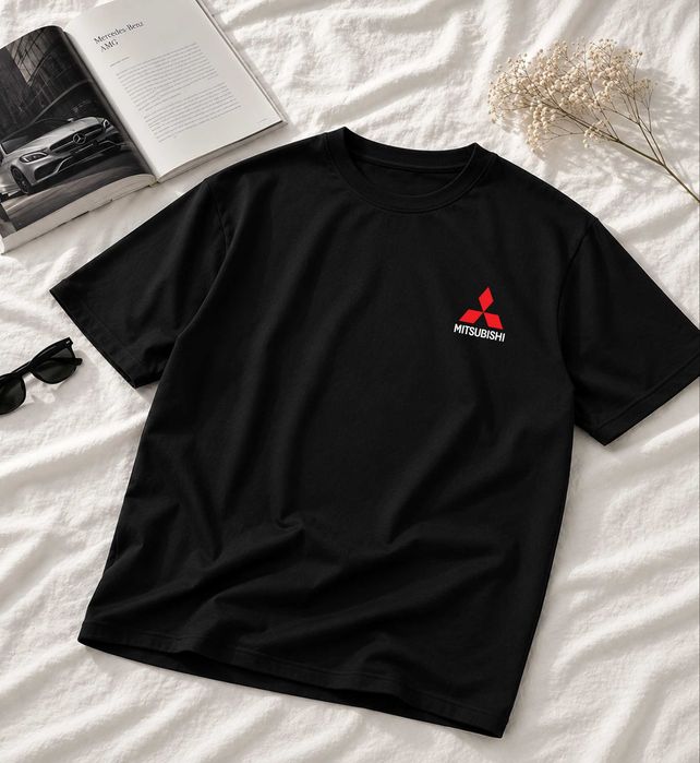 Męska Czarna Koszulka M Mitshubishi Logo | Rozmiary S-XL