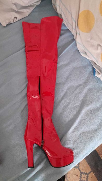 Botas vermelhas couro envernizado salto Nº39 Aliexpress