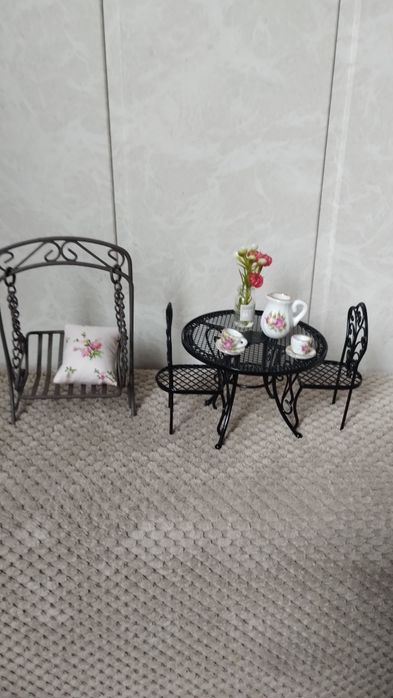 Zestaw miniatura ogrodowa mebelki dla Myszek Maileg lub innych lalek