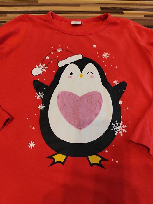 Koszulka z długim rękawem świąteczna pingwinek r. 122 txm kids
