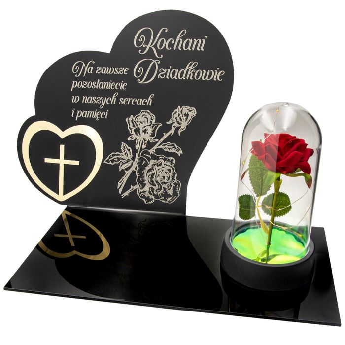 Znicz dla Dziadków dekoracja na grób grawer podstawka na cmentarz róża