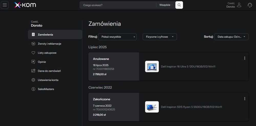 Dell Inspiron 15 5515 – Ryzen 5/16 GB RAM/512 SSD/Win11 –Stan Idealny!