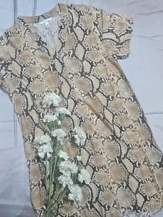 Sukienka Snake Print 100% Wiskoza XS S 34 36 Beżowo-Brązowa Quiet Luxury
