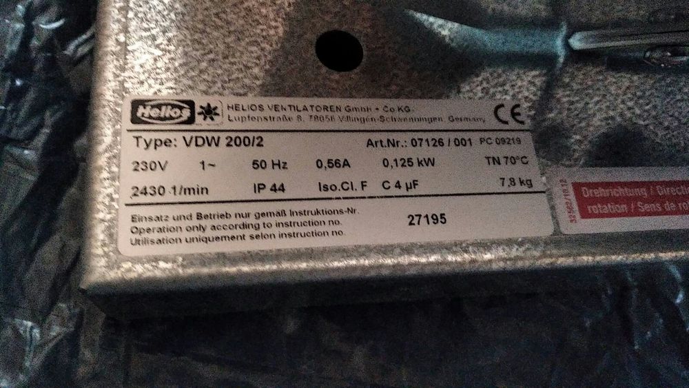 Helios VDW 200/2 Настенный и потолочный вентилятор 230 В  1000 м³ / ч