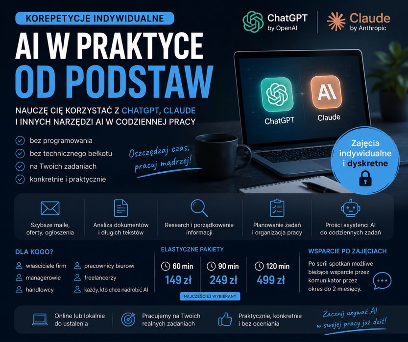 Korepetycje z AI / ChatGPT / Claude — dyskretnie / od podstaw