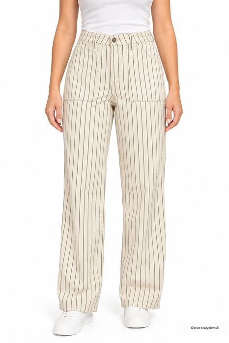 Spodnie wide leg w paski beżowe Scandi Chic XS