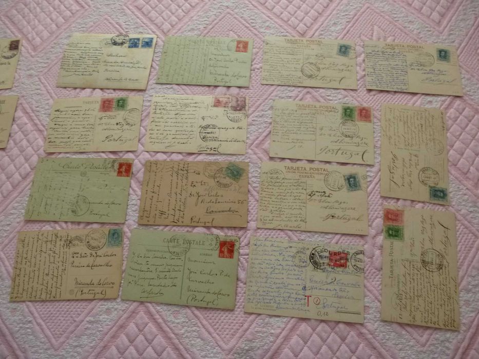 Lote 27 Postais, anos 1910 a 1950, selados