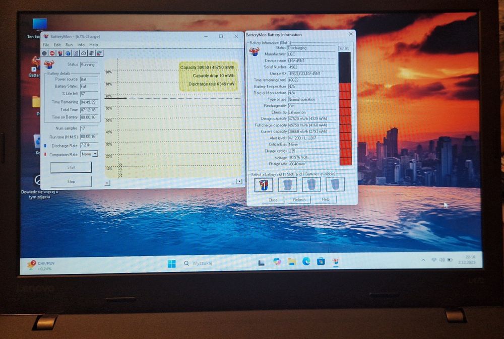 Lenovo ThinkPad L470 i37100u, 8GB, 128GB HDD, Bateria w super stanie